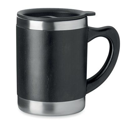 Vaso Termo Acero Inoxidable y Bambú Negro