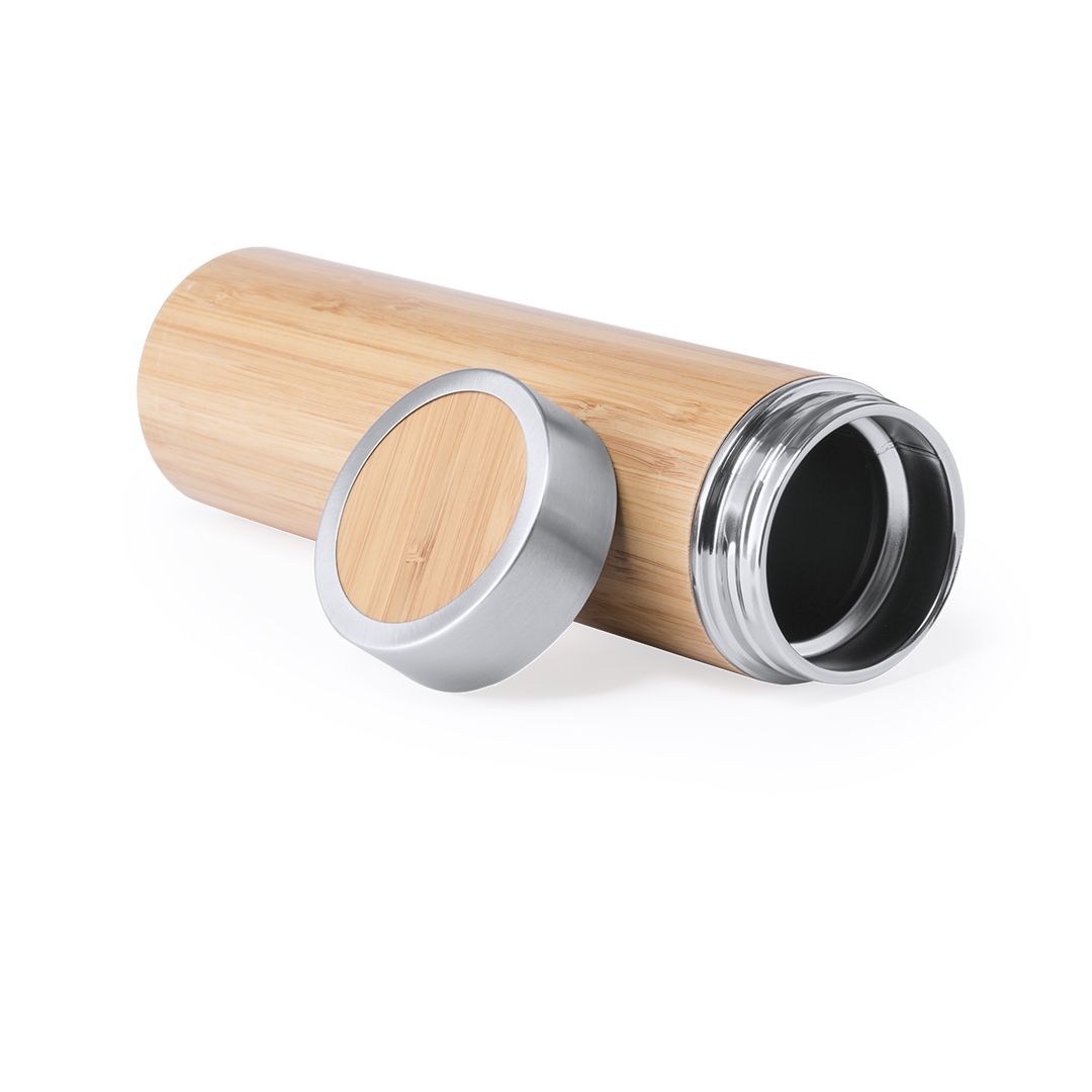 Vaso termo personalizado de acero inox. y bambú (500 ml)