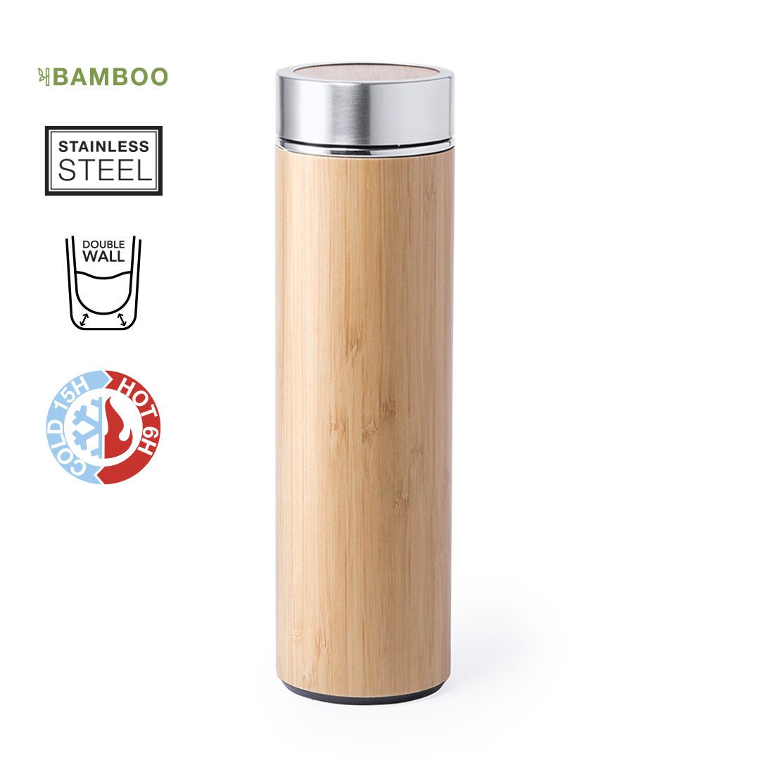 Botella ecológica de acero inoxidable y tapa de bambú – Yogimi
